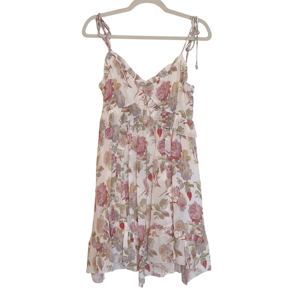 The Kooples Crinkle Silk Chiffon Ruffle Mini Dress English Roses FR 1 US 4 NWT - Picture 1 of 7